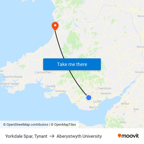 Yorkdale Spar, Tynant to Aberystwyth University map