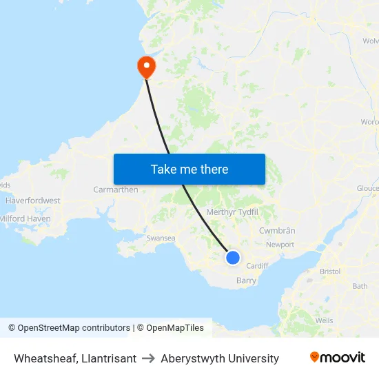 Wheatsheaf, Llantrisant to Aberystwyth University map