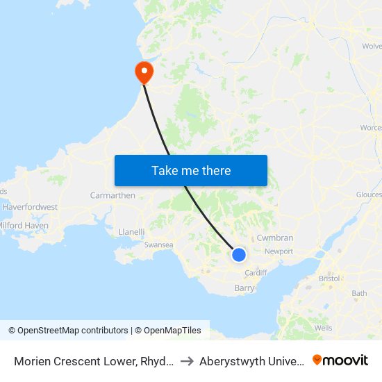 Morien Crescent Lower, Rhydyfelin to Aberystwyth University map