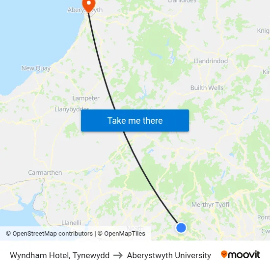 Wyndham Hotel, Tynewydd to Aberystwyth University map