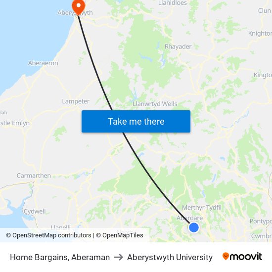 Home Bargains, Aberaman to Aberystwyth University map