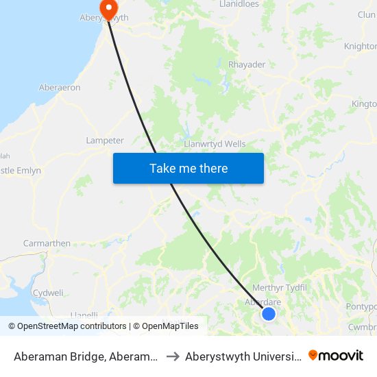 Aberaman Bridge, Aberaman to Aberystwyth University map