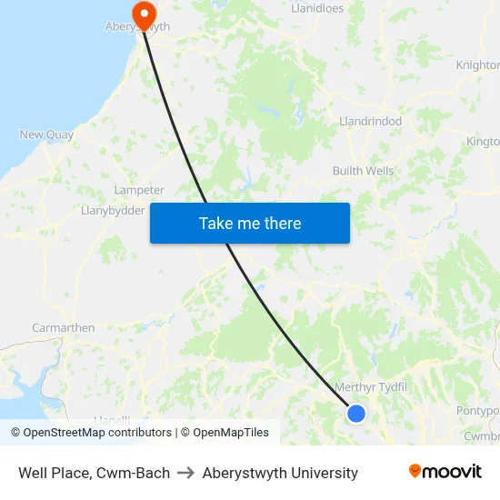 Well Place, Cwm-Bach to Aberystwyth University map