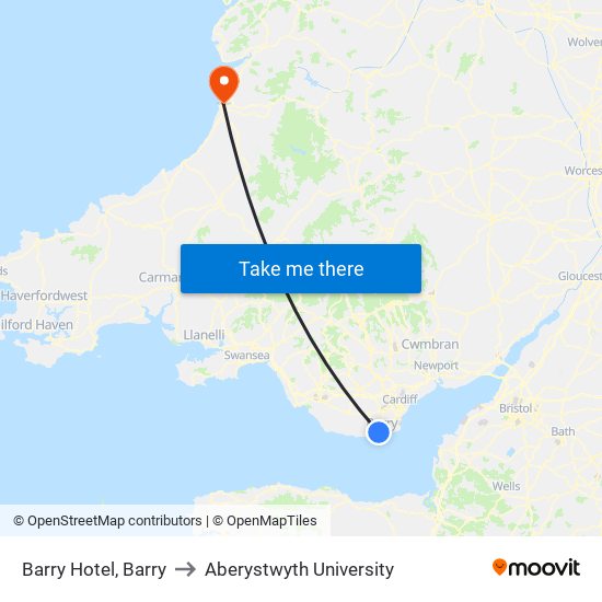 Barry Hotel, Barry to Aberystwyth University map