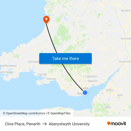 Clive Place, Penarth to Aberystwyth University map
