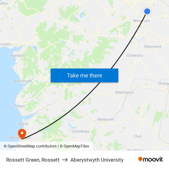 Rossett Green, Rossett to Aberystwyth University map