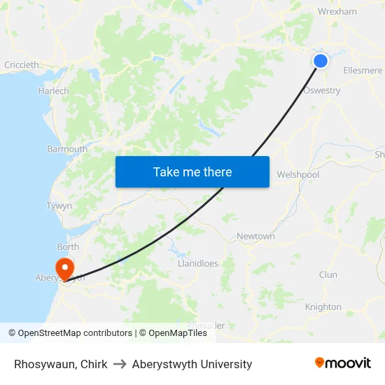 Rhosywaun, Chirk to Aberystwyth University map