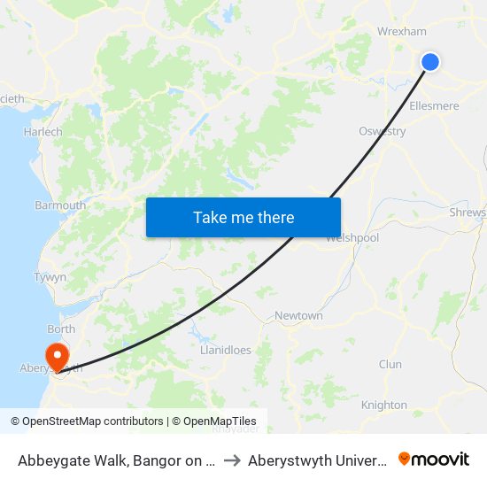 Abbeygate Walk, Bangor on Dee to Aberystwyth University map