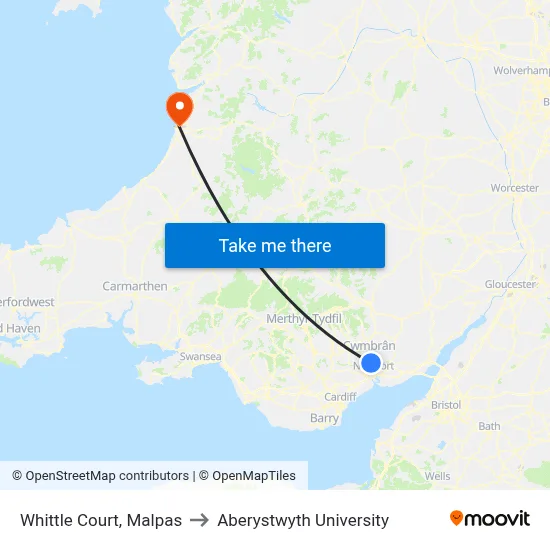 Whittle Court, Malpas to Aberystwyth University map