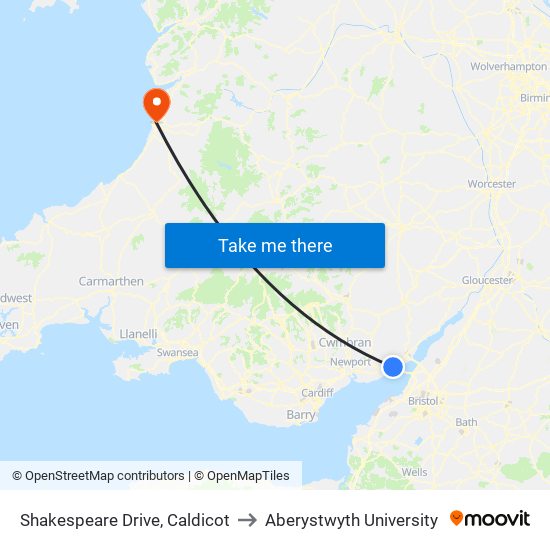 Shakespeare Drive, Caldicot to Aberystwyth University map