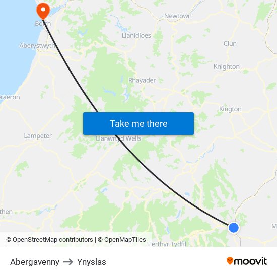 Abergavenny to Ynyslas map