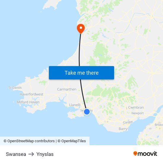 Swansea to Ynyslas map