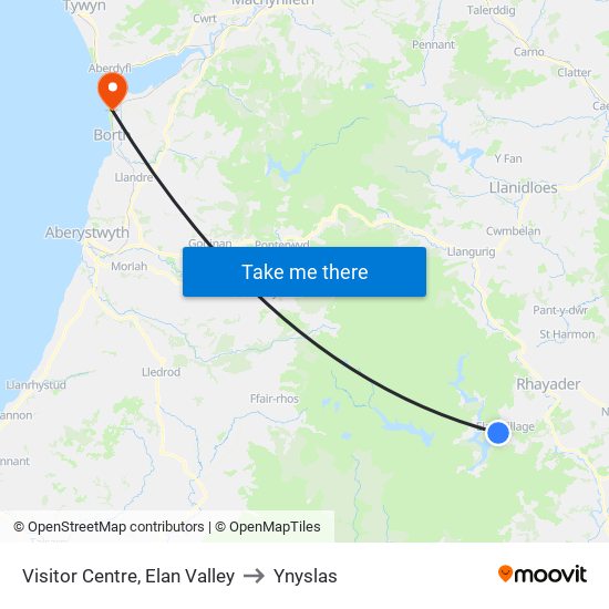 Visitor Centre, Elan Valley to Ynyslas map