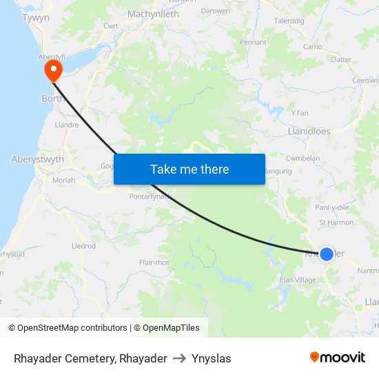 Rhayader Cemetery, Rhayader to Ynyslas map