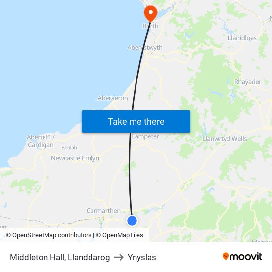 Middleton Hall, Llanddarog to Ynyslas map