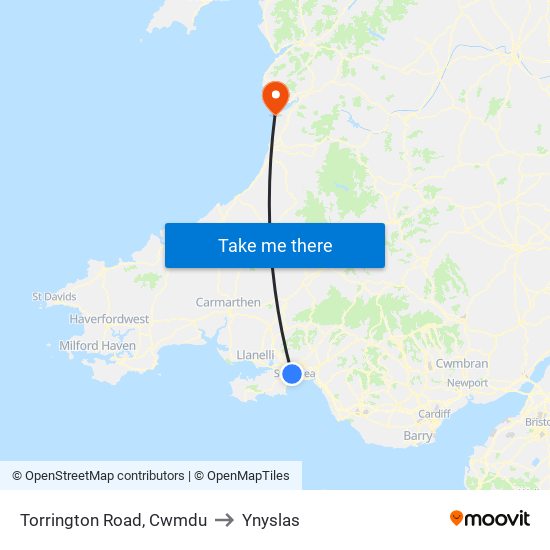 Torrington Road, Cwmdu to Ynyslas map