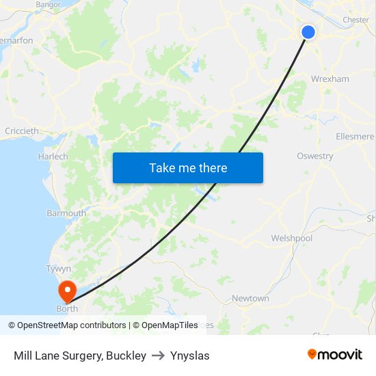 Mill Lane Surgery, Buckley to Ynyslas map