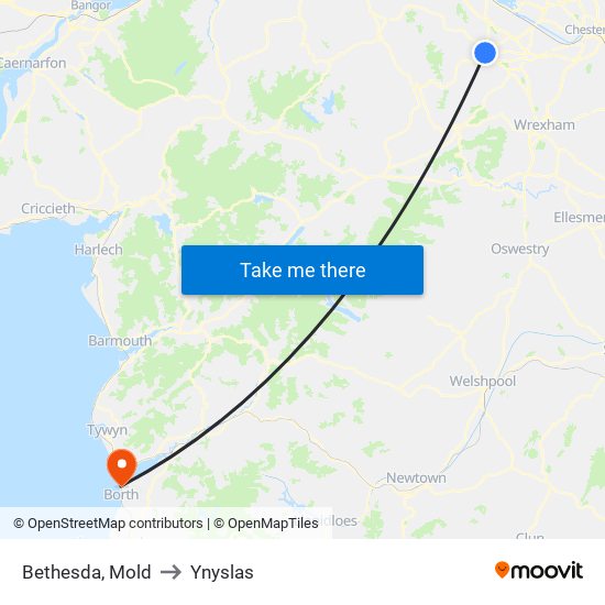 Bethesda, Mold to Ynyslas map