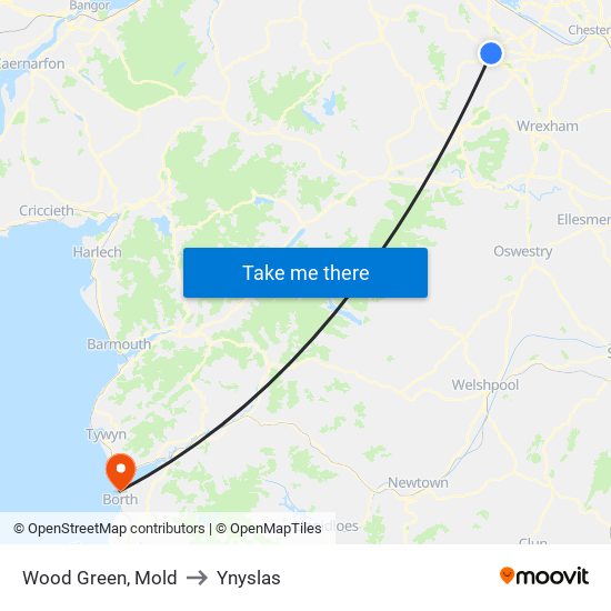Wood Green, Mold to Ynyslas map
