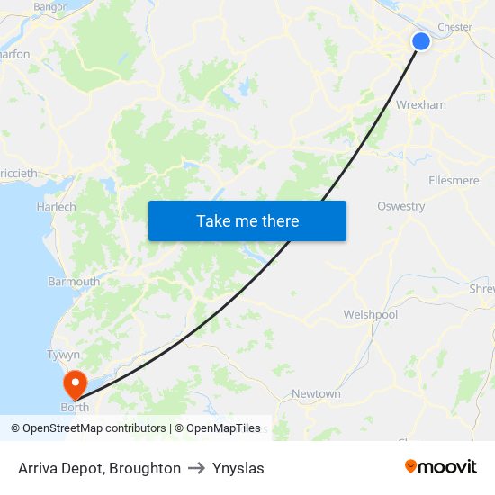 Arriva Depot, Broughton to Ynyslas map