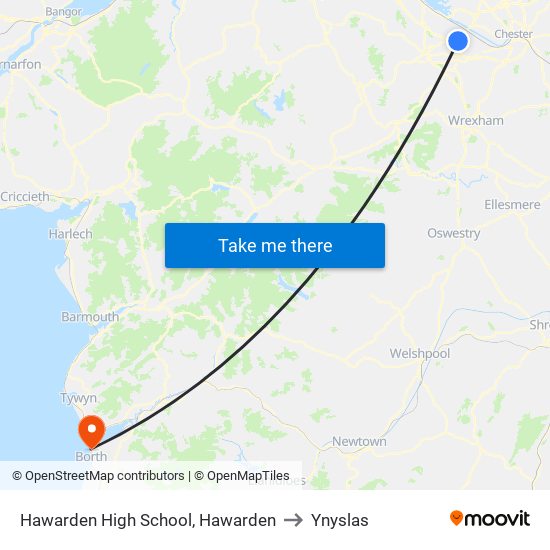 Hawarden High School, Hawarden to Ynyslas map