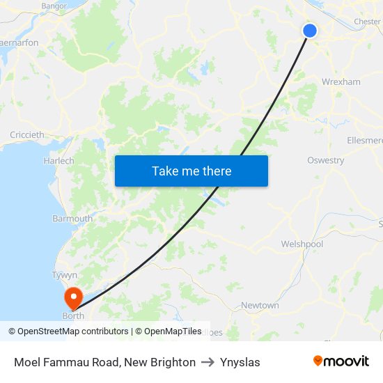 Moel Fammau Road, New Brighton to Ynyslas map