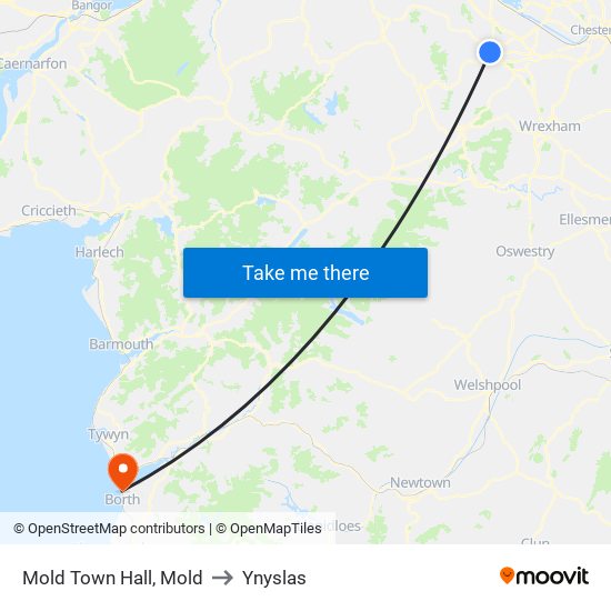 Mold Town Hall, Mold to Ynyslas map