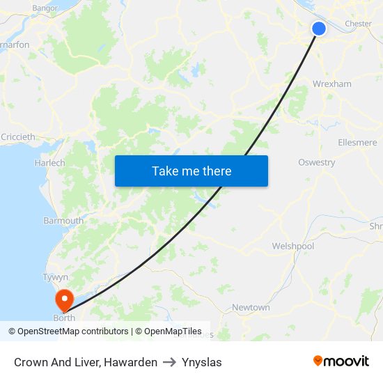 Crown And Liver, Hawarden to Ynyslas map