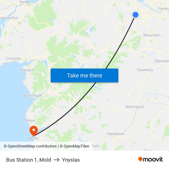 Bus Station 1, Mold to Ynyslas map
