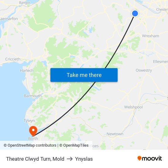 Theatre Clwyd Turn, Mold to Ynyslas map