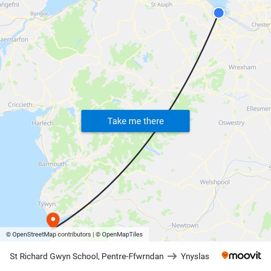 St Richard Gwyn School, Pentre-Ffwrndan to Ynyslas map