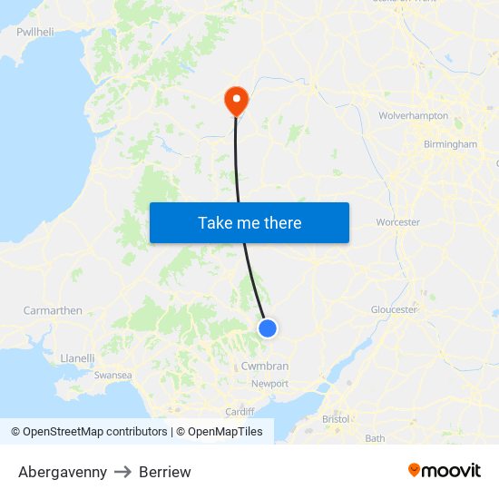 Abergavenny to Berriew map
