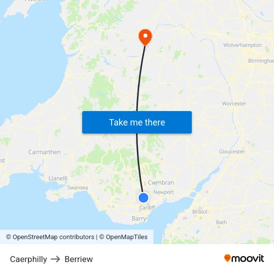 Caerphilly to Berriew map