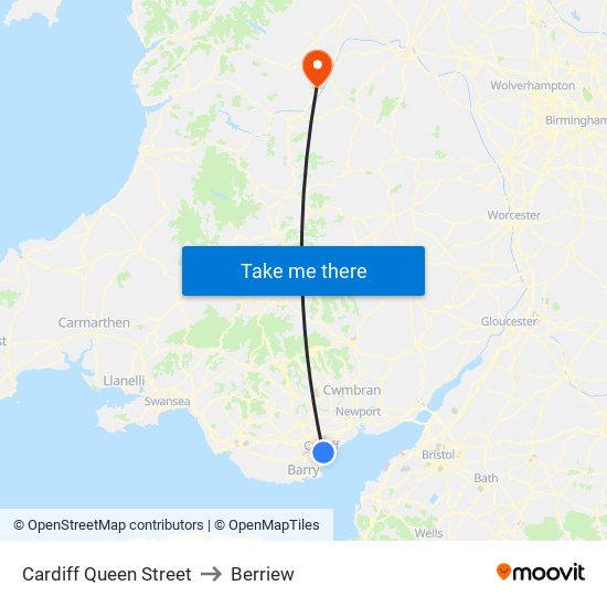 Cardiff Queen Street to Berriew map