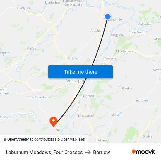 Laburnum Meadows, Four Crosses to Berriew map