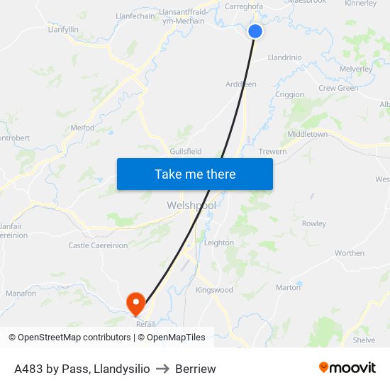 A483 by Pass, Llandysilio to Berriew map