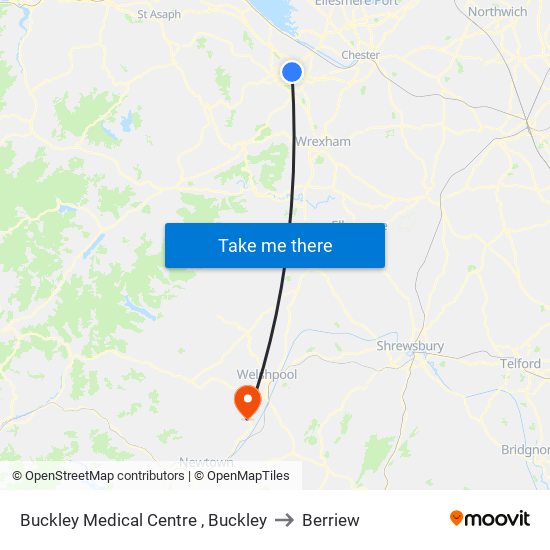 Buckley Medical Centre , Buckley to Berriew map