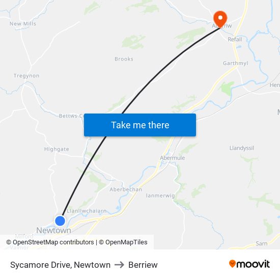 Sycamore Drive, Newtown to Berriew map