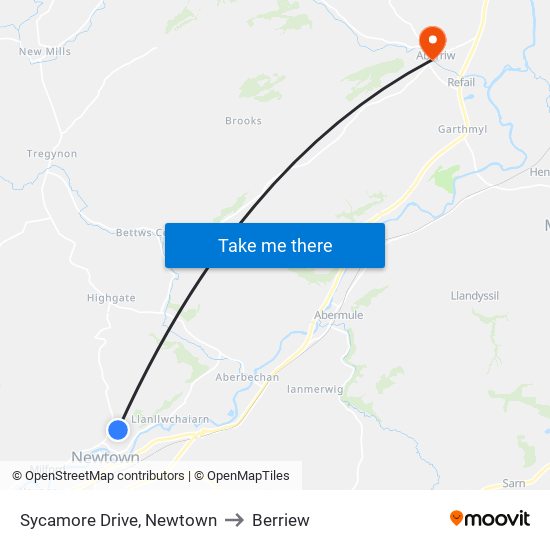 Sycamore Drive, Newtown to Berriew map