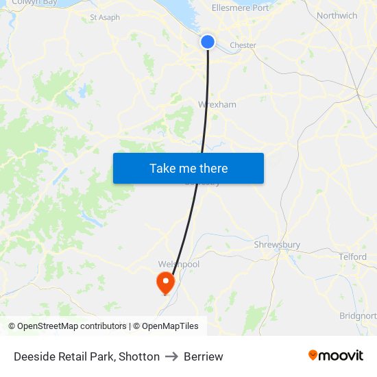 Deeside Retail Park, Shotton to Berriew map