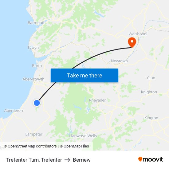 Trefenter Turn, Trefenter to Berriew map