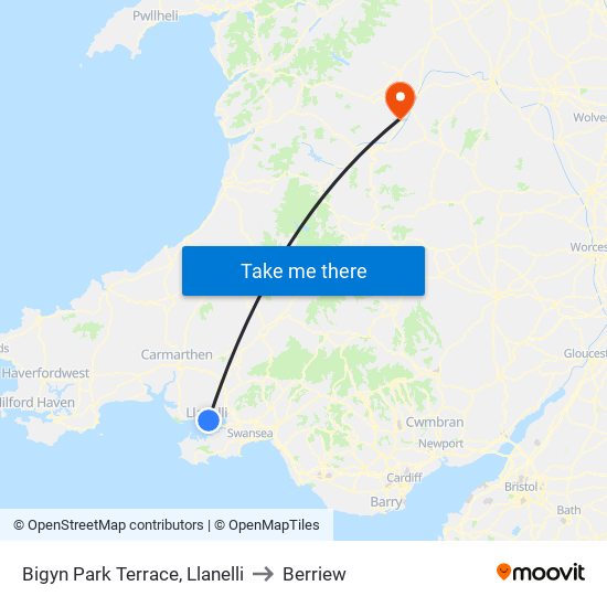 Bigyn Park Terrace, Llanelli to Berriew map