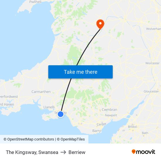 The Kingsway, Swansea to Berriew map