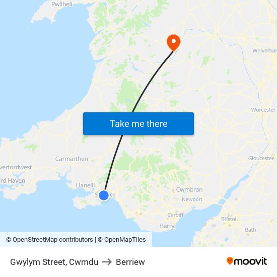 Gwylym Street, Cwmdu to Berriew map