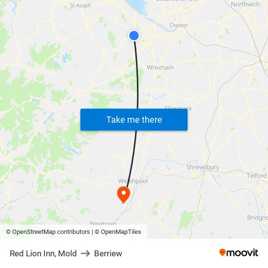 Red Lion Inn, Mold to Berriew map