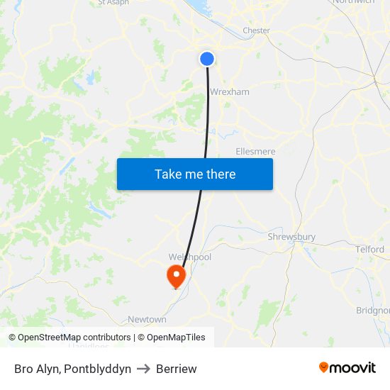 Bro Alyn, Pontblyddyn to Berriew map