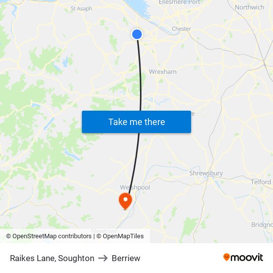 Raikes Lane, Soughton to Berriew map
