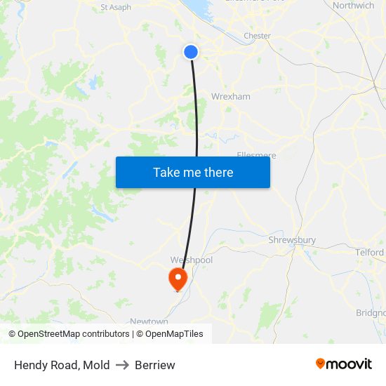 Hendy Road, Mold to Berriew map