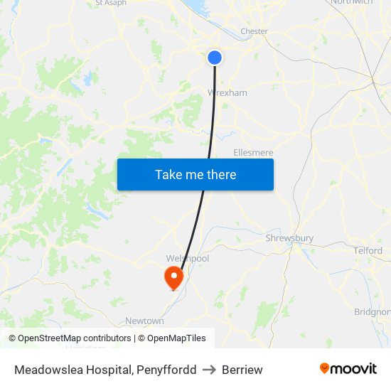 Meadowslea Hospital, Penyffordd to Berriew map