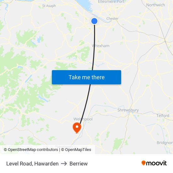 Level Road, Hawarden to Berriew map